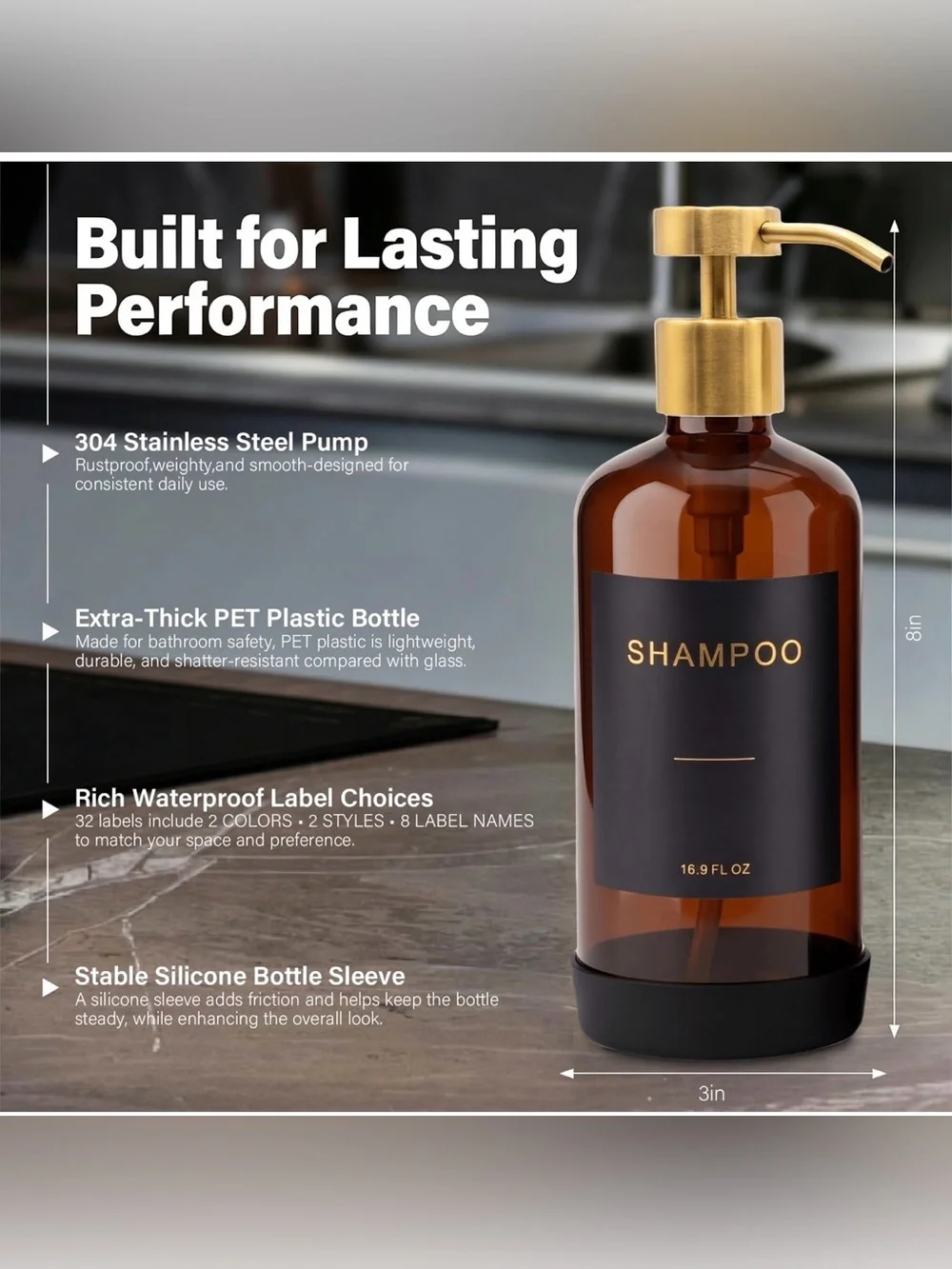 Shower Shampoo Dispenser Set, Reusable Shampoo and Conditioner Bottles